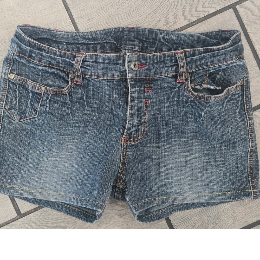 Ecko Red Womens Denim Shorts Dark Wash Y2K Red Contrast Stitching Size 13